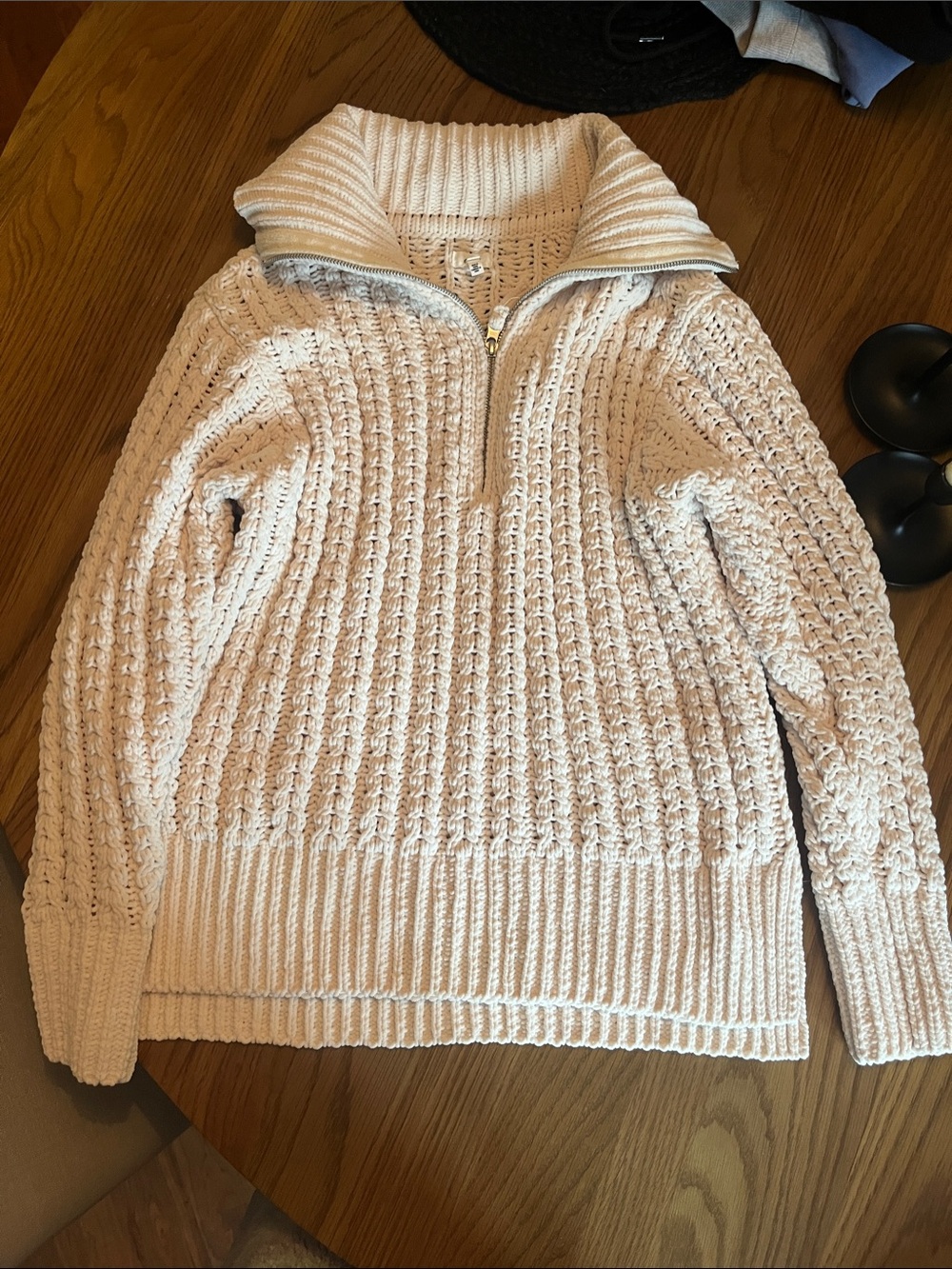 aerie Cream Chunky Half-Zip Turtleneck Sweater